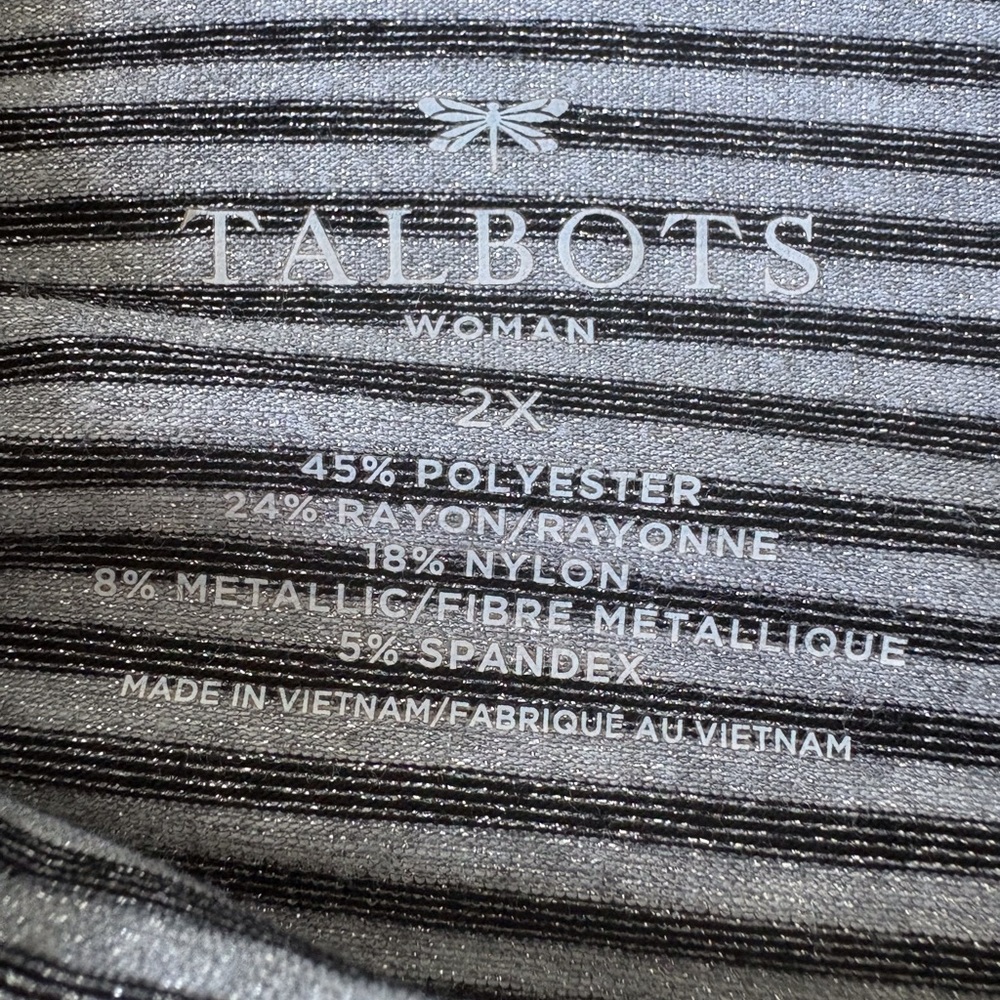 Talbots 2X Turtleneck Long Sleeve Gray Black Silver Stripe Casual Office Stretch - Picture 2 of 8